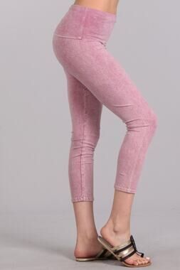 Chatoyant Mineral Wash Fold Over Waist Capris Rose Pink Small